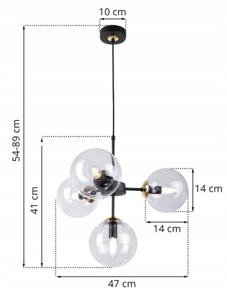 Lampa wisząca IMPERIA 4-punktowa w eleganckim czerni i złocie – idealny akcent do Twojego wnętrza.