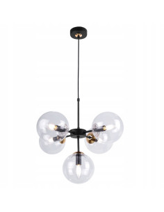 Lampa wisząca IMPERIA z mosiężnymi detalami - elegancka, czarna, 5-punktowa do salonu i sypialni