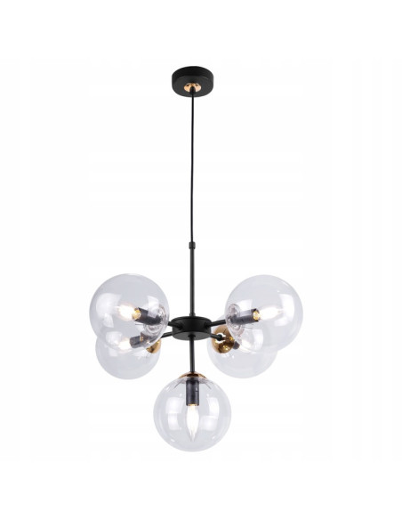 Lampa wisząca IMPERIA z mosiężnymi detalami - elegancka, czarna, 5-punktowa do salonu i sypialni