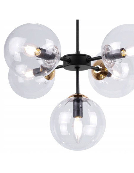 Lampa wisząca IMPERIA z mosiężnymi detalami - elegancka, czarna, 5-punktowa do salonu i sypialni