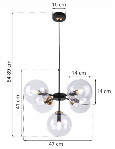 Lampa wisząca IMPERIA z mosiężnymi detalami - elegancka, czarna, 5-punktowa do salonu i sypialni