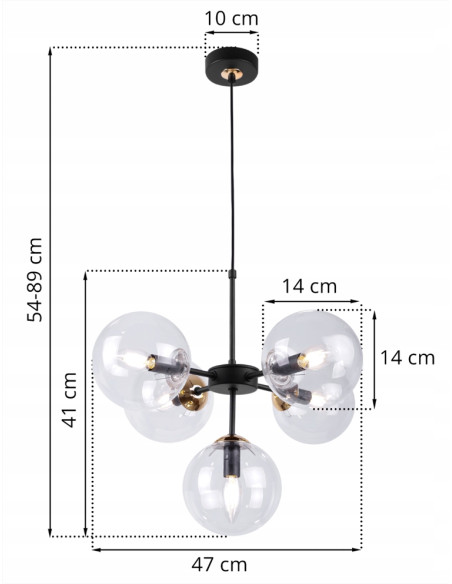 Lampa wisząca IMPERIA z mosiężnymi detalami - elegancka, czarna, 5-punktowa do salonu i sypialni