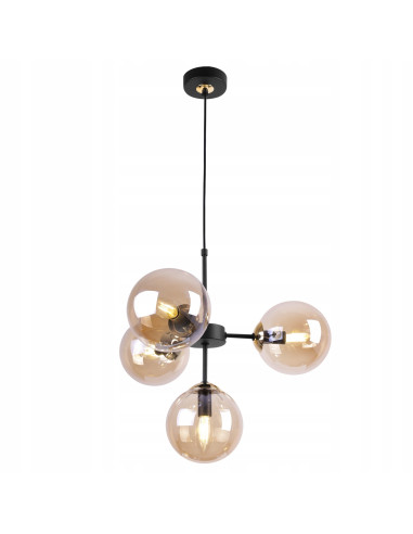 Lampa sufitowa IMPERIA z regulacją, czarna metalowa konstrukcja i miodowe klosze do nowoczesnych wnętrz biurowych.