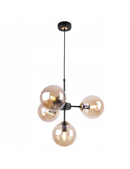 Lampa sufitowa IMPERIA z regulacją, czarna metalowa konstrukcja i miodowe klosze do nowoczesnych wnętrz biurowych.