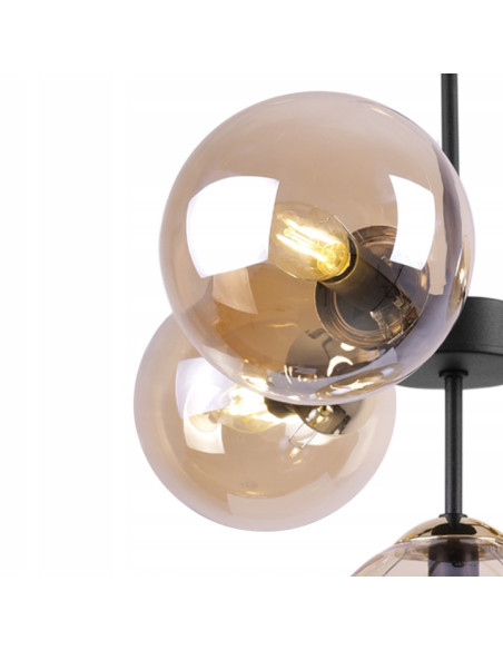 Lampa sufitowa IMPERIA z regulacją, czarna metalowa konstrukcja i miodowe klosze do nowoczesnych wnętrz biurowych.