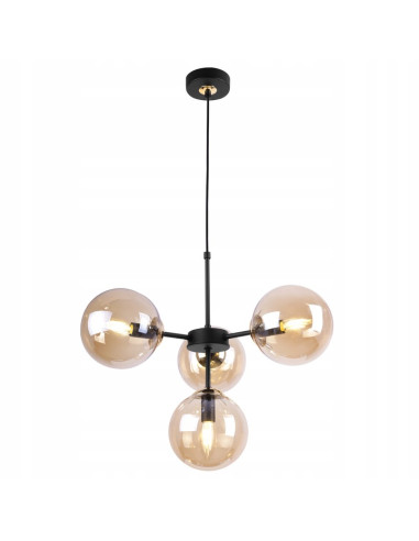 Lampa sufitowa IMPERIA z regulacją, czarna metalowa konstrukcja i miodowe klosze do nowoczesnych wnętrz biurowych.