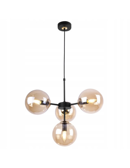 Lampa sufitowa IMPERIA z regulacją, czarna metalowa konstrukcja i miodowe klosze do nowoczesnych wnętrz biurowych.