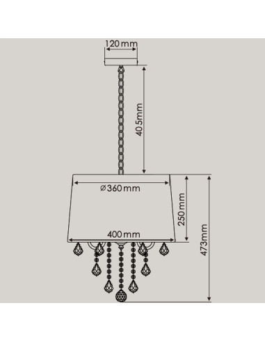 Lampa wisząca Mona w stylu glamour z czarnymi kryształkami – elegancka, metalowo-tekstylna dekoracja do wnętrz