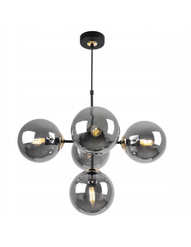 Lampa wisząca Imperia E14 z 5 kloszami i złotymi akcentami – nowoczesny element dekoracyjny do eleganckich wnętrz