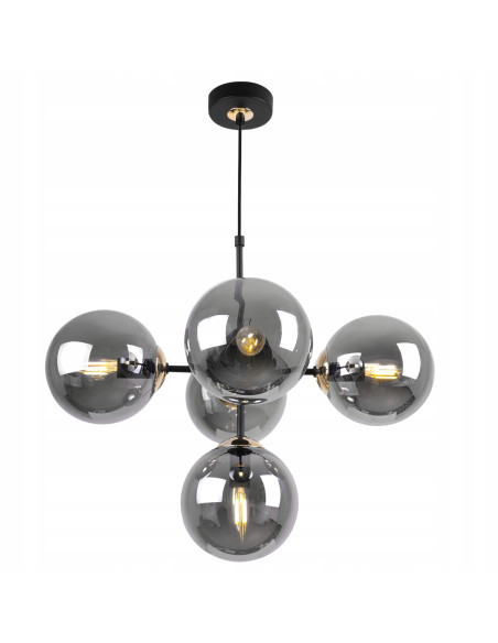 Lampa wisząca Imperia E14 z 5 kloszami i złotymi akcentami – nowoczesny element dekoracyjny do eleganckich wnętrz