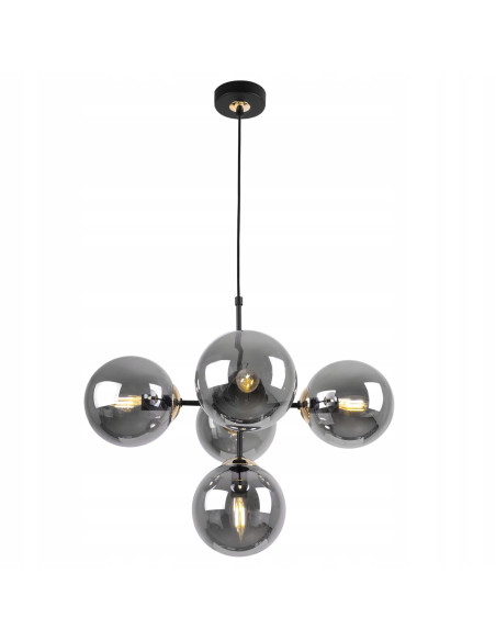 Lampa wisząca Imperia E14 z 5 kloszami i złotymi akcentami – nowoczesny element dekoracyjny do eleganckich wnętrz