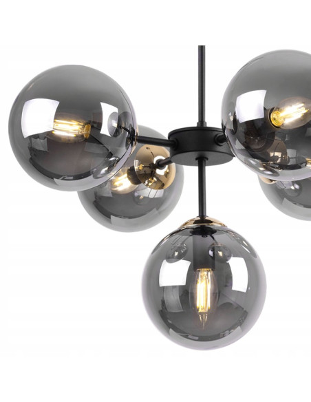 Lampa wisząca Imperia E14 z 5 kloszami i złotymi akcentami – nowoczesny element dekoracyjny do eleganckich wnętrz