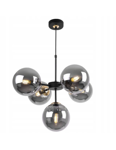 Lampa wisząca Imperia E14 z 5 kloszami i złotymi akcentami – nowoczesny element dekoracyjny do eleganckich wnętrz