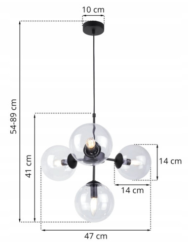 Lampa sufitowa IMPERIA 4-punktowa z regulacją, czarna metalowa konstrukcja, eleganckie oświetlenie do wnętrz.