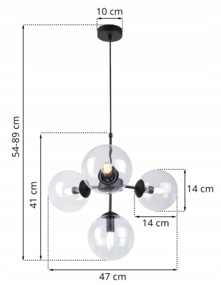 Lampa sufitowa IMPERIA 4-punktowa z regulacją, czarna metalowa konstrukcja, eleganckie oświetlenie do wnętrz.