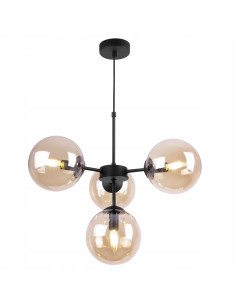 Lampa wisząca Imperia z miodowymi kloszami E14, czarna, 4-punktowe oświetlenie do nowoczesnych wnętrz