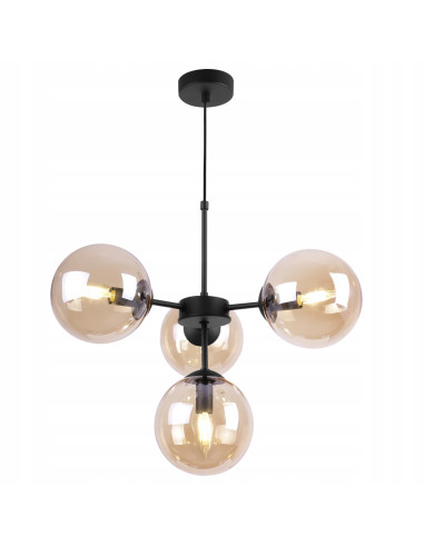 Lampa wisząca Imperia z miodowymi kloszami E14, czarna, 4-punktowe oświetlenie do nowoczesnych wnętrz
