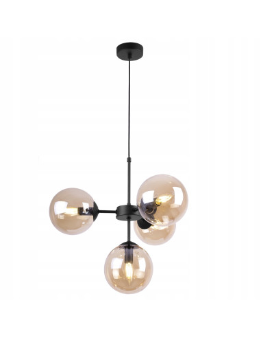 Lampa wisząca Imperia z miodowymi kloszami E14, czarna, 4-punktowe oświetlenie do nowoczesnych wnętrz