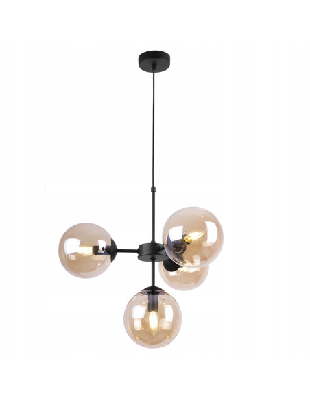 Lampa wisząca Imperia z miodowymi kloszami E14, czarna, 4-punktowe oświetlenie do nowoczesnych wnętrz