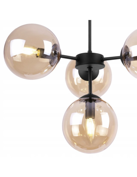 Lampa wisząca Imperia z miodowymi kloszami E14, czarna, 4-punktowe oświetlenie do nowoczesnych wnętrz