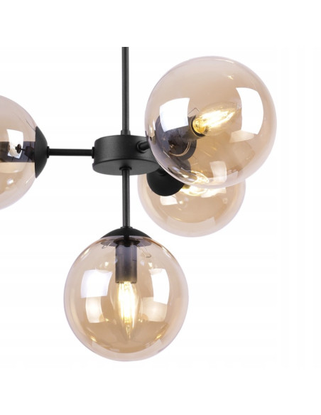 Lampa wisząca Imperia z miodowymi kloszami E14, czarna, 4-punktowe oświetlenie do nowoczesnych wnętrz