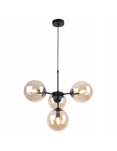 Lampa wisząca Imperia z miodowymi kloszami E14, czarna, 4-punktowe oświetlenie do nowoczesnych wnętrz