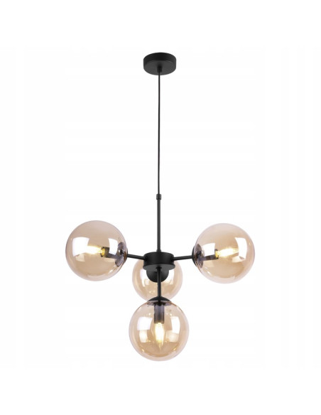 Lampa wisząca Imperia z miodowymi kloszami E14, czarna, 4-punktowe oświetlenie do nowoczesnych wnętrz