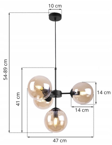 Lampa wisząca Imperia z miodowymi kloszami E14, czarna, 4-punktowe oświetlenie do nowoczesnych wnętrz
