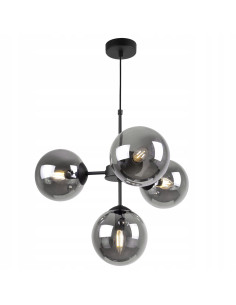 Lampa wisząca IMPERIA 4-punktowa, nowoczesny design, czarny metal, przydymione szkło, 60W, stylowe oświetlenie do wnętrz