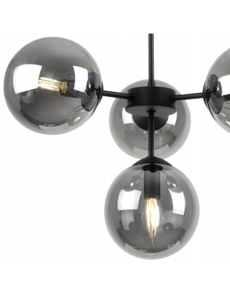 Lampa wisząca IMPERIA 4-punktowa, nowoczesny design, czarny metal, przydymione szkło, 60W, stylowe oświetlenie do wnętrz