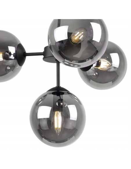 Lampa wisząca IMPERIA 4-punktowa, nowoczesny design, czarny metal, przydymione szkło, 60W, stylowe oświetlenie do wnętrz