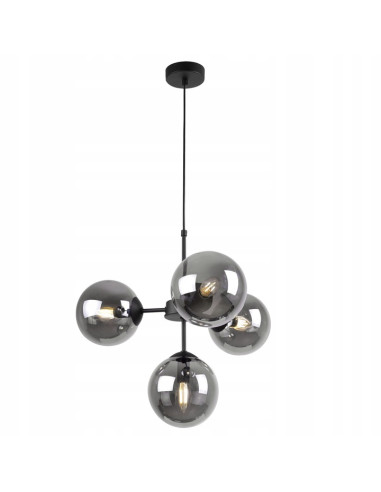 Lampa wisząca IMPERIA 4-punktowa, nowoczesny design, czarny metal, przydymione szkło, 60W, stylowe oświetlenie do wnętrz