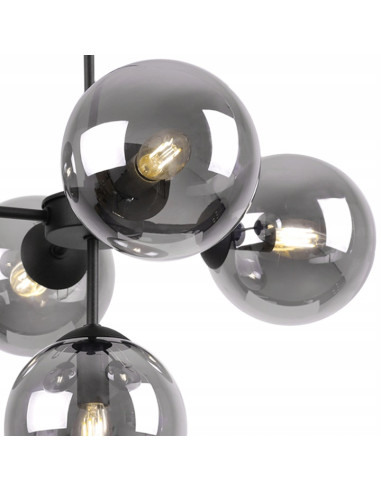 Lampa wisząca IMPERIA z 5 mlecznymi kloszami - elegancka, czarna metalowa konstrukcja do salonu i biura