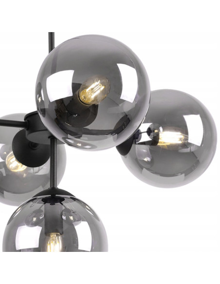 Lampa wisząca IMPERIA z 5 mlecznymi kloszami - elegancka, czarna metalowa konstrukcja do salonu i biura