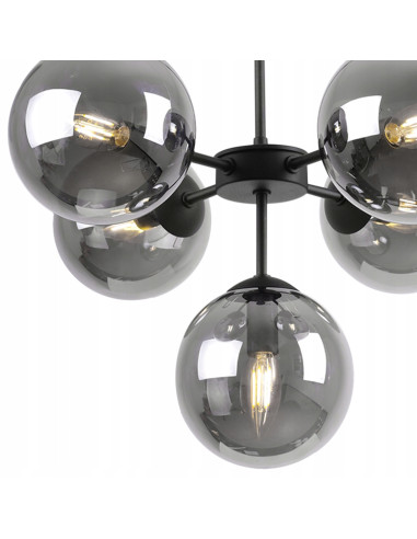 Lampa wisząca IMPERIA z 5 mlecznymi kloszami - elegancka, czarna metalowa konstrukcja do salonu i biura