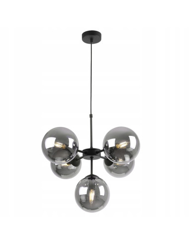 Lampa wisząca IMPERIA z 5 mlecznymi kloszami - elegancka, czarna metalowa konstrukcja do salonu i biura