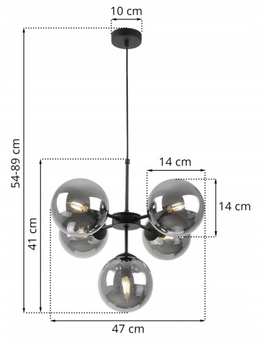 Lampa wisząca IMPERIA z 5 mlecznymi kloszami - elegancka, czarna metalowa konstrukcja do salonu i biura