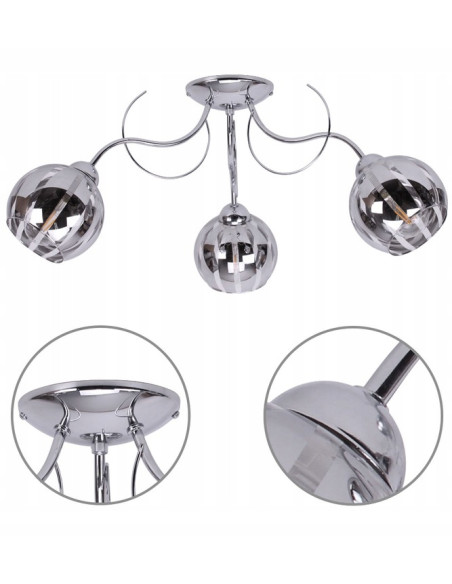 Elegancka lampa sufitowa ELIZA 3-punktowa z chromowanymi detalami, 60W – idealna do salonu, sypialni i biura
