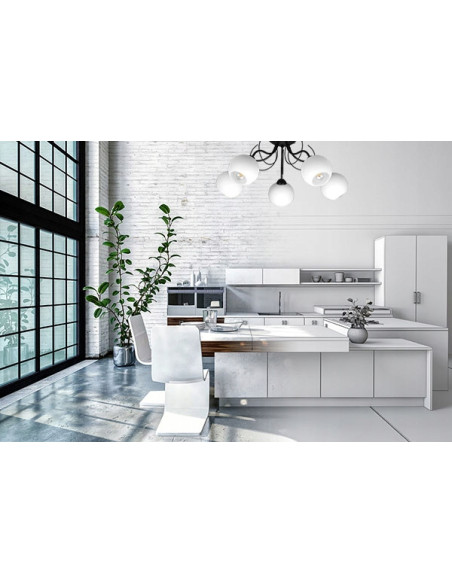 Nowoczesny żyrandol ELIZA 5-płomienny z pofalowanymi ramionami, biały/czarny - eleganckie oświetlenie do wnętrz