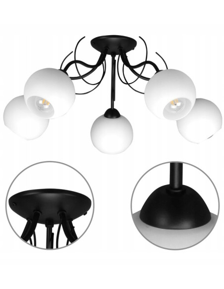 Nowoczesny żyrandol ELIZA 5-płomienny z pofalowanymi ramionami, biały/czarny - eleganckie oświetlenie do wnętrz