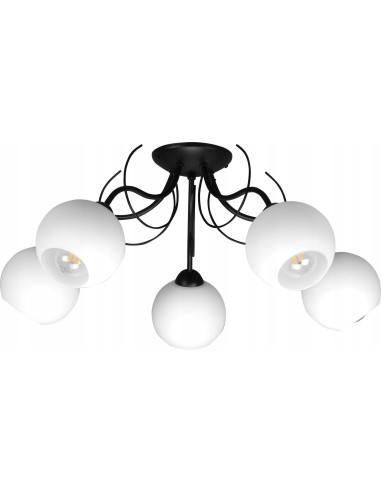 Nowoczesny żyrandol ELIZA 5-płomienny z pofalowanymi ramionami, biały/czarny - eleganckie oświetlenie do wnętrz