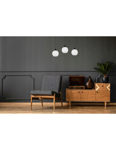 Lampa wisząca ELIZA 90 cm - stylowa lampa do kuchni, jadalni i korytarza, regulowana wysokość, szklany klosz, 3 źródła światła.