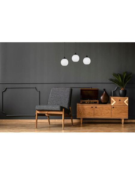 Lampa wisząca ELIZA 90 cm - stylowa lampa do kuchni, jadalni i korytarza, regulowana wysokość, szklany klosz, 3 źródła światła.