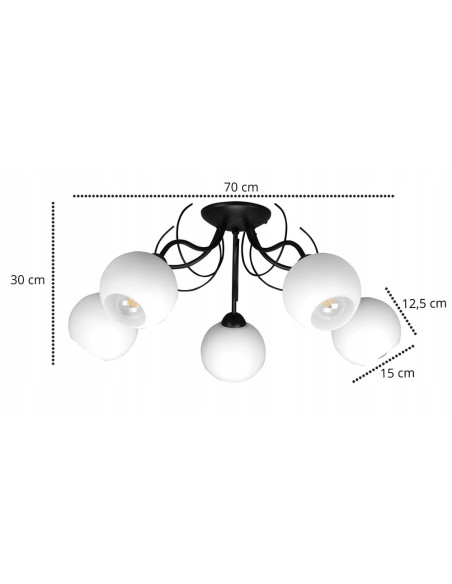 Nowoczesny żyrandol ELIZA 5-płomienny z pofalowanymi ramionami, biały/czarny - eleganckie oświetlenie do wnętrz