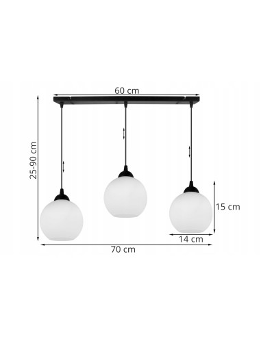 Lampa wisząca ELIZA 90 cm - stylowa lampa do kuchni, jadalni i korytarza, regulowana wysokość, szklany klosz, 3 źródła światła.