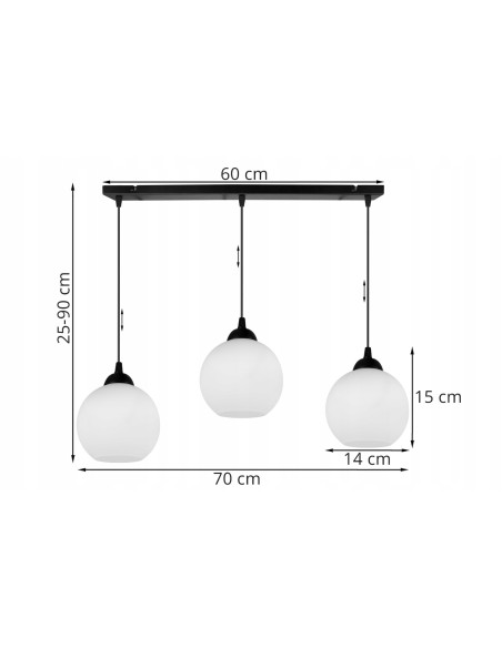Lampa wisząca ELIZA 90 cm - stylowa lampa do kuchni, jadalni i korytarza, regulowana wysokość, szklany klosz, 3 źródła światła.