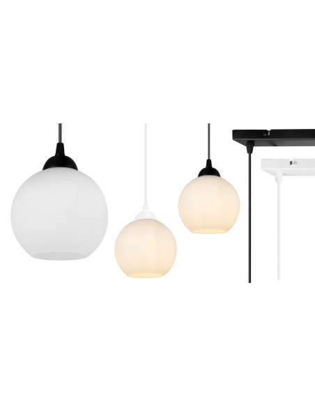 Lampa wisząca ELIZA 90 cm - stylowa lampa do kuchni, jadalni i korytarza, regulowana wysokość, szklany klosz, 3 źródła światła.