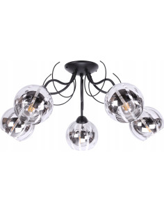 Elegancka lampa sufitowa ELIZA z pięcioma chromowanymi kloszami do nowoczesnych wnętrz jadalni i salonu