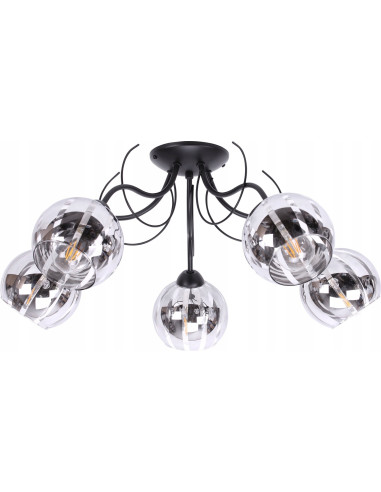 Elegancka lampa sufitowa ELIZA z pięcioma chromowanymi kloszami do nowoczesnych wnętrz jadalni i salonu