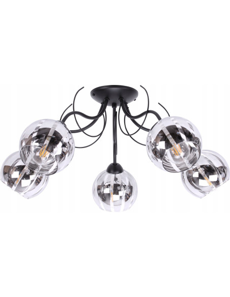 Elegancka lampa sufitowa ELIZA z pięcioma chromowanymi kloszami do nowoczesnych wnętrz jadalni i salonu